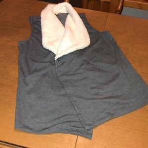 Open Front Long Sherpa Collar Vest Wrap Size L